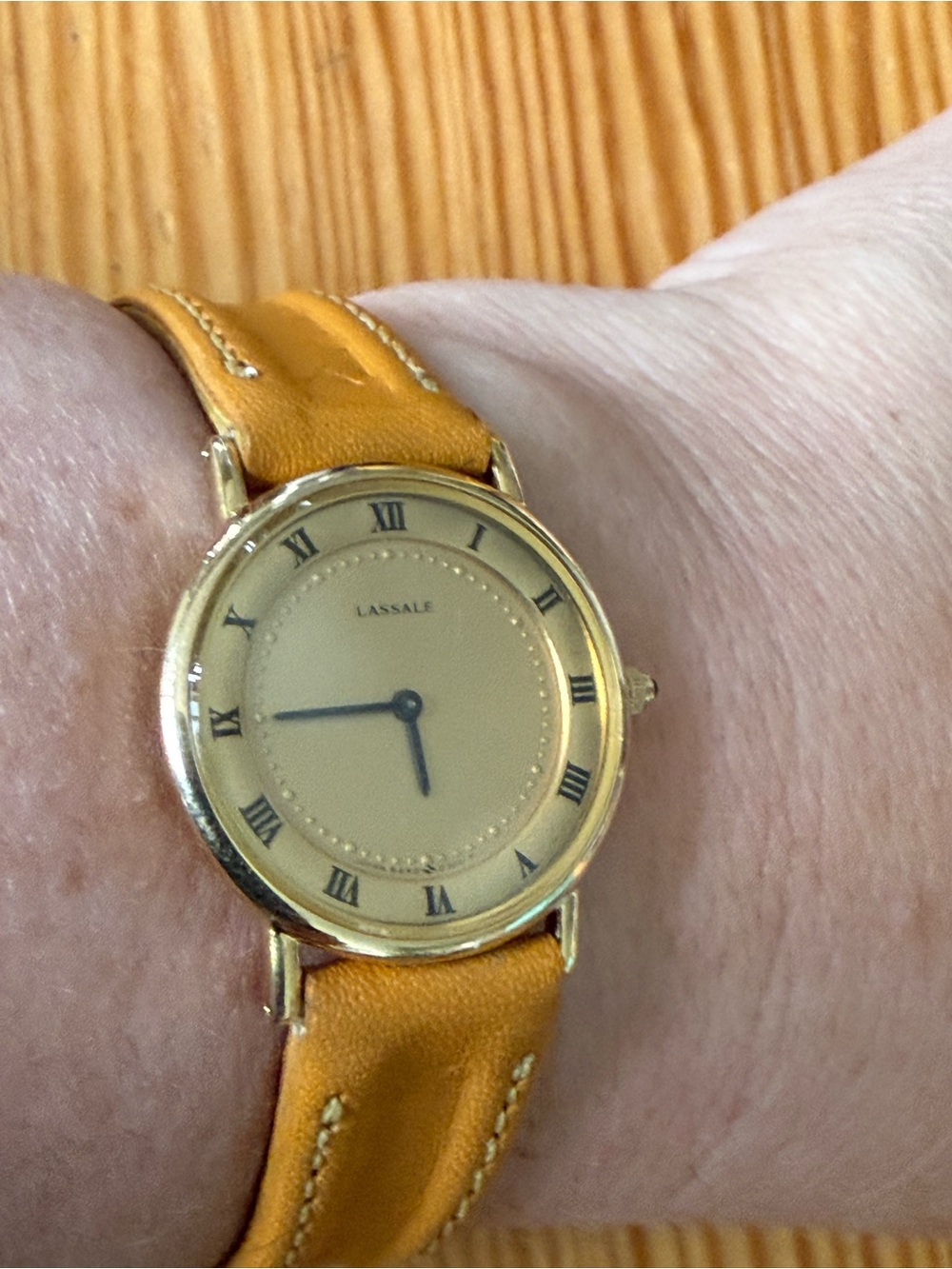Vintage Lassale ultra thin Women's Gold Dial Leather Strap Watch - Tan